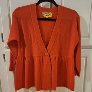 Orange Cashmere Cardigan Sweater with 1 Button Closure 3/4 Length Sleeves Size S